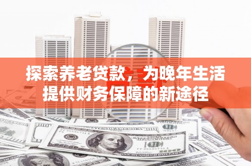 新平探索养老贷款，为晚年生活提供财务保障的新途径